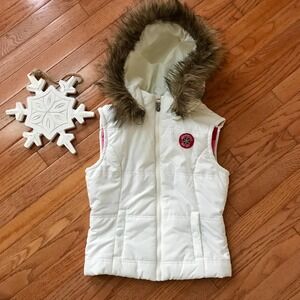 Aeropostale White‎ Puffer Ski Vest w/ Detachable Hood Size Small